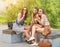 Â  The best friends. Three beautiful woman eating ice cream in the City